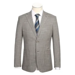 English Laundry Light Brown Check Slim Fit Notch Lapel 2 Button Stretch Suit With Patch Pockets