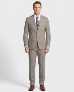 English Laundry Light Brown Check Slim Fit Notch Lapel 2 Button Stretch Suit With Patch Pockets