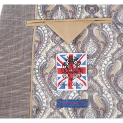 English Laundry Light Brown Check Slim Fit Notch Lapel 2 Button Stretch Suit With Patch Pockets