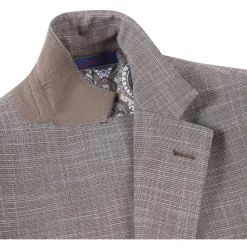 English Laundry Light Brown Check Slim Fit Notch Lapel 2 Button Stretch Suit With Patch Pockets