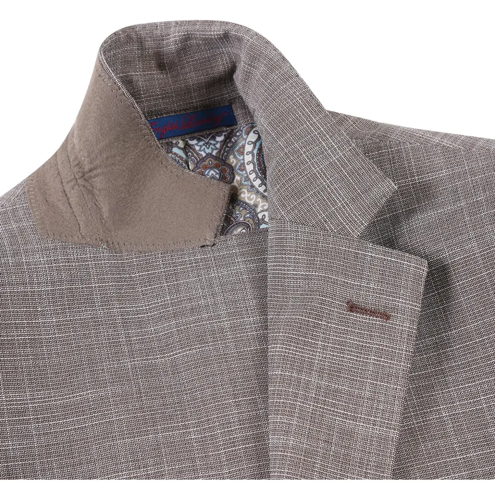English Laundry Light Brown Check Slim Fit Notch Lapel 2 Button Stretch Suit With Patch Pockets