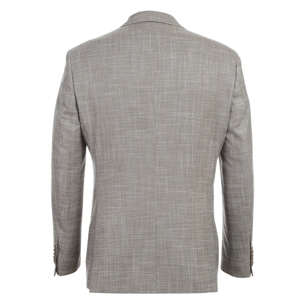 English Laundry Light Brown Check Slim Fit Notch Lapel 2 Button Stretch Suit With Patch Pockets
