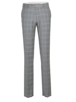 English Laundry Light Gray Plaid Slim Fit Notch Lapel Wool Blend Stretch 2 Button Suit