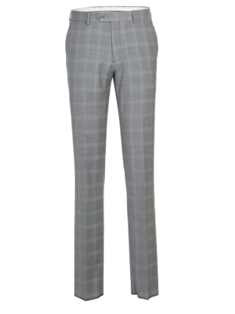 English Laundry Light Gray Plaid Slim Fit Notch Lapel Wool Blend Stretch 2 Button Suit