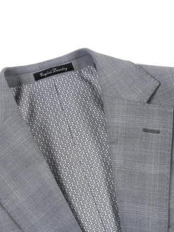 English Laundry Light Gray Plaid Slim Fit Notch Lapel Wool Blend Stretch 2 Button Suit