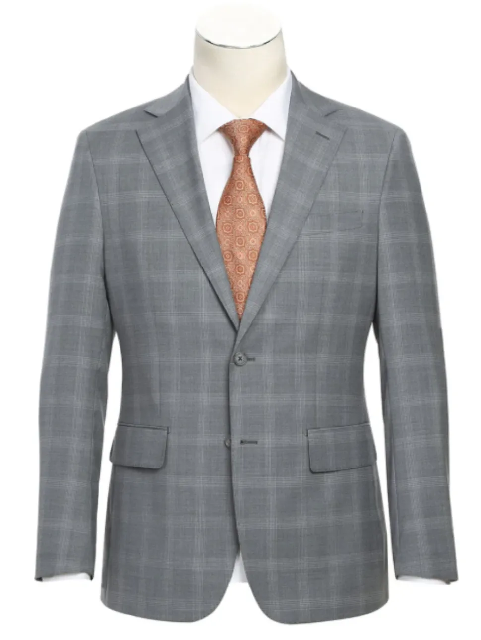 English Laundry Light Gray Plaid Slim Fit Notch Lapel Wool Blend Stretch 2 Button Suit