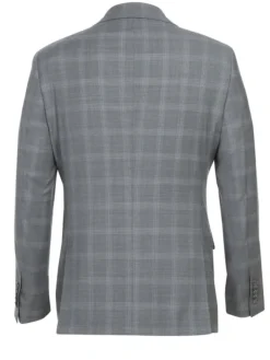 English Laundry Light Gray Plaid Slim Fit Notch Lapel Wool Blend Stretch 2 Button Suit