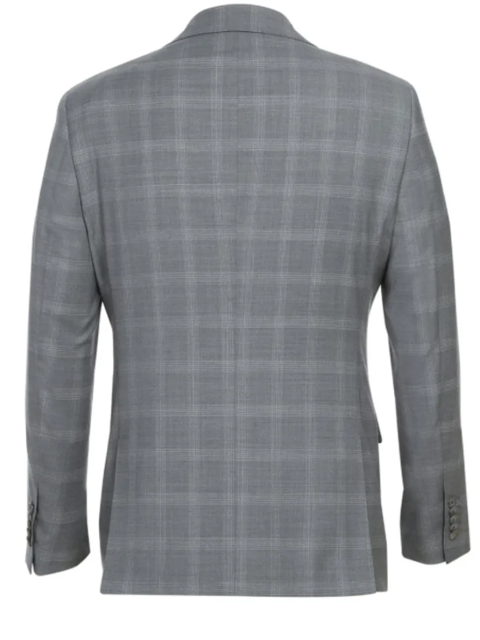 English Laundry Light Gray Plaid Slim Fit Notch Lapel Wool Blend Stretch 2 Button Suit