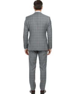 English Laundry Light Gray Plaid Slim Fit Notch Lapel Wool Blend Stretch 2 Button Suit