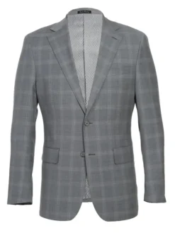 English Laundry Light Gray Plaid Slim Fit Notch Lapel Wool Blend Stretch 2 Button Suit