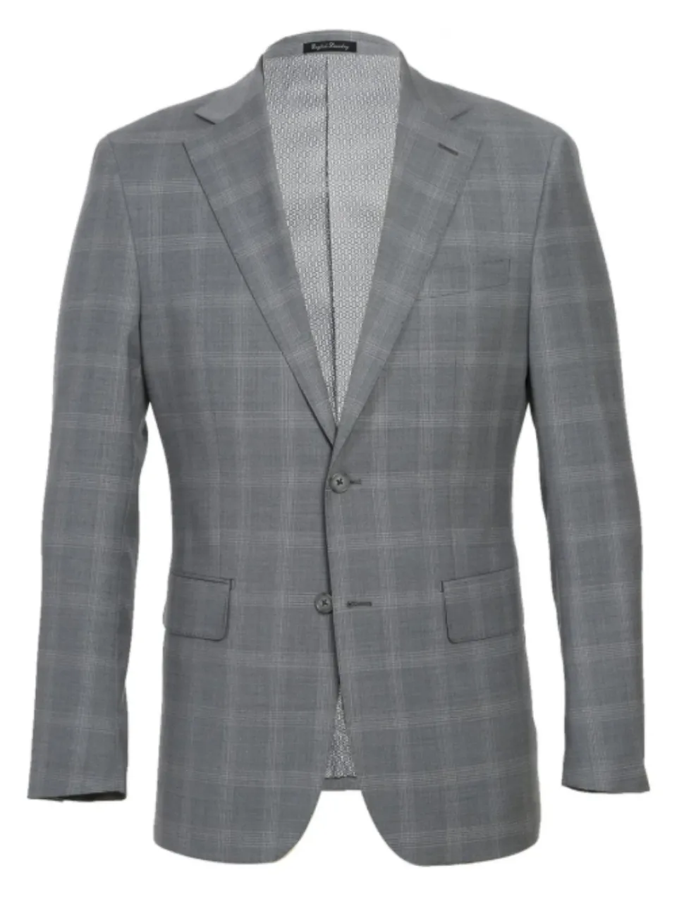English Laundry Light Gray Plaid Slim Fit Notch Lapel Wool Blend Stretch 2 Button Suit