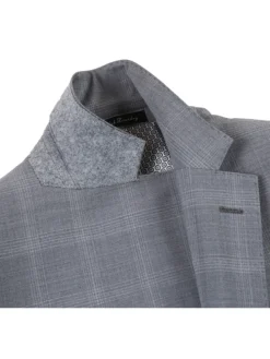 English Laundry Light Gray Plaid Slim Fit Notch Lapel Wool Blend Stretch 2 Button Suit