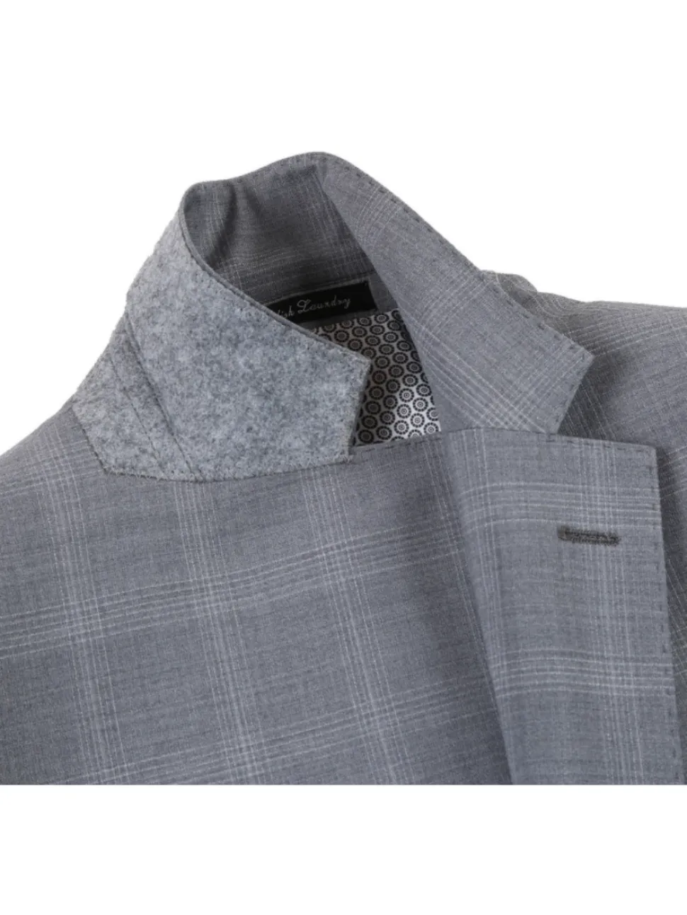 English Laundry Light Gray Plaid Slim Fit Notch Lapel Wool Blend Stretch 2 Button Suit