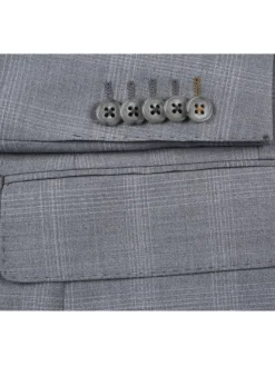 English Laundry Light Gray Plaid Slim Fit Notch Lapel Wool Blend Stretch 2 Button Suit