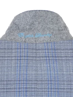 English Laundry Light Gray with Blue Check Slim Fit Notch Lapel Wool Blend 2 Button Suit