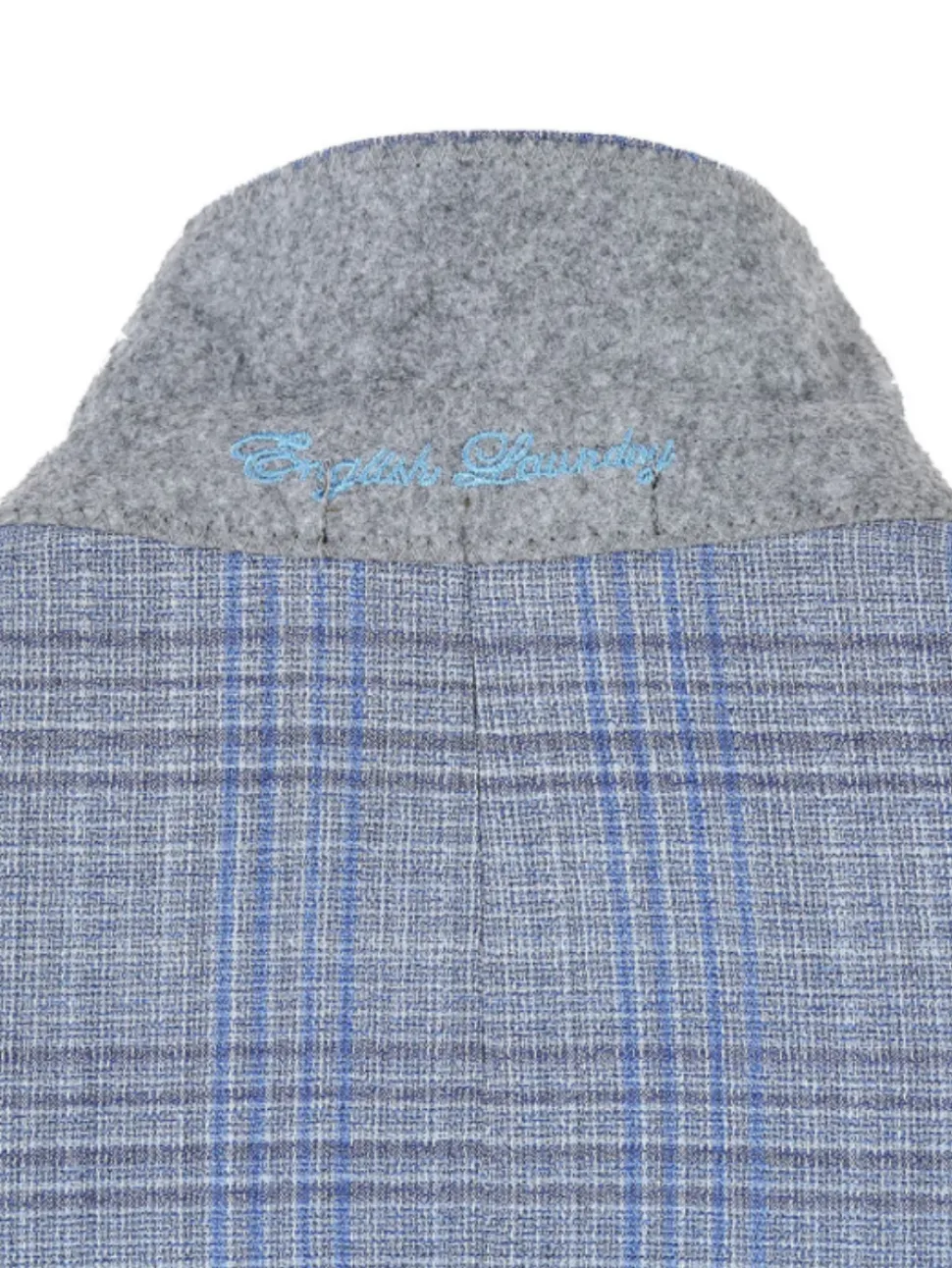 English Laundry Light Gray with Blue Check Slim Fit Notch Lapel Wool Blend 2 Button Suit