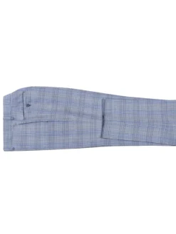 English Laundry Light Gray with Blue Check Slim Fit Notch Lapel Wool Blend 2 Button Suit