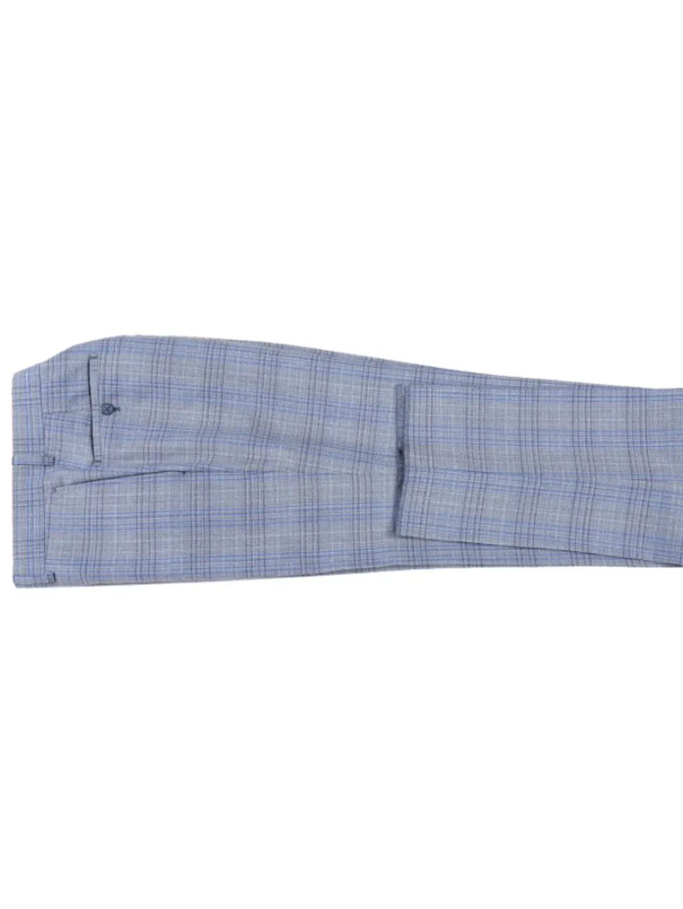 English Laundry Light Gray with Blue Check Slim Fit Notch Lapel Wool Blend 2 Button Suit