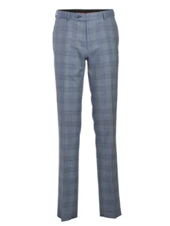 English Laundry Light Gray with Blue Check Slim Fit Notch Lapel Wool Blend 2 Button Suit