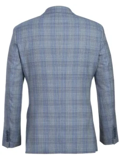 English Laundry Light Gray with Blue Check Slim Fit Notch Lapel Wool Blend 2 Button Suit