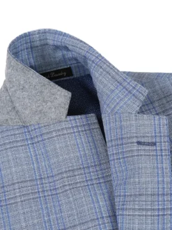 English Laundry Light Gray with Blue Check Slim Fit Notch Lapel Wool Blend 2 Button Suit