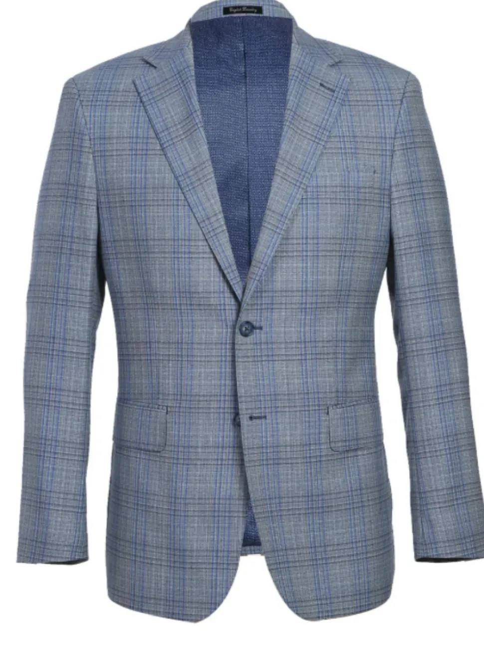 English Laundry Light Gray with Blue Check Slim Fit Notch Lapel Wool Blend 2 Button Suit