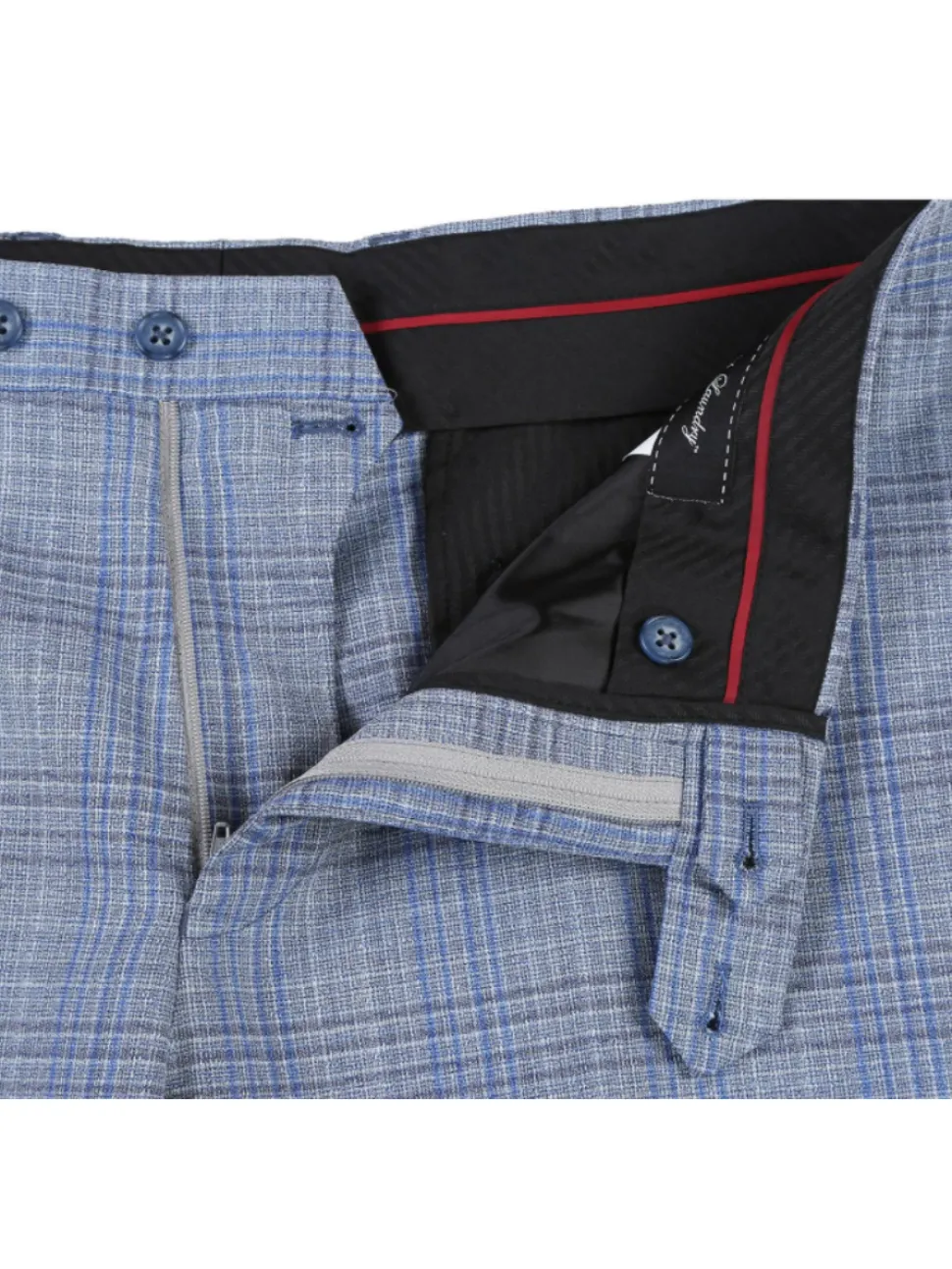 English Laundry Light Gray with Blue Check Slim Fit Notch Lapel Wool Blend 2 Button Suit