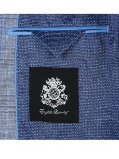English Laundry Light Gray with Blue Check Slim Fit Notch Lapel Wool Blend 2 Button Suit