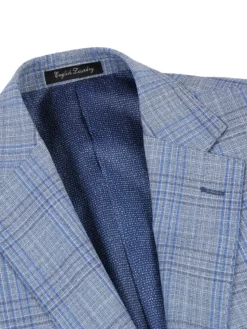 English Laundry Light Gray with Blue Check Slim Fit Notch Lapel Wool Blend 2 Button Suit