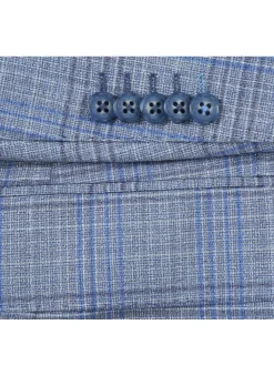 English Laundry Light Gray with Blue Check Slim Fit Notch Lapel Wool Blend 2 Button Suit