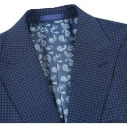 English Laundry Mens Blue & Black Micro Check Slim Fit Peak Lapel 2 Button Stretch Suit