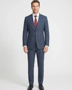 English Laundry Mens Blue & Black Micro Check Slim Fit Peak Lapel 2 Button Stretch Suit