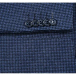 English Laundry Mens Blue & Black Micro Check Slim Fit Peak Lapel 2 Button Stretch Suit