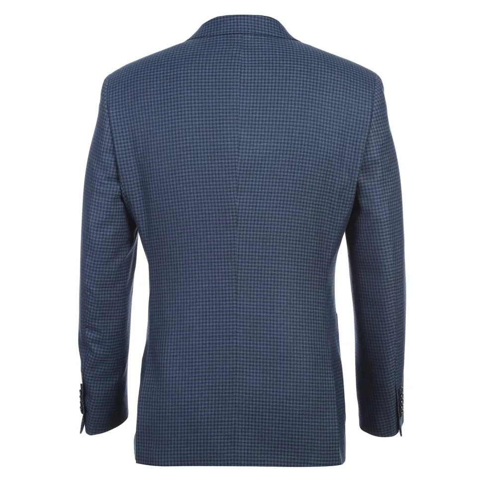 English Laundry Mens Blue & Black Micro Check Slim Fit Peak Lapel 2 Button Stretch Suit