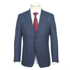English Laundry Mens Blue & Black Micro Check Slim Fit Peak Lapel 2 Button Stretch Suit
