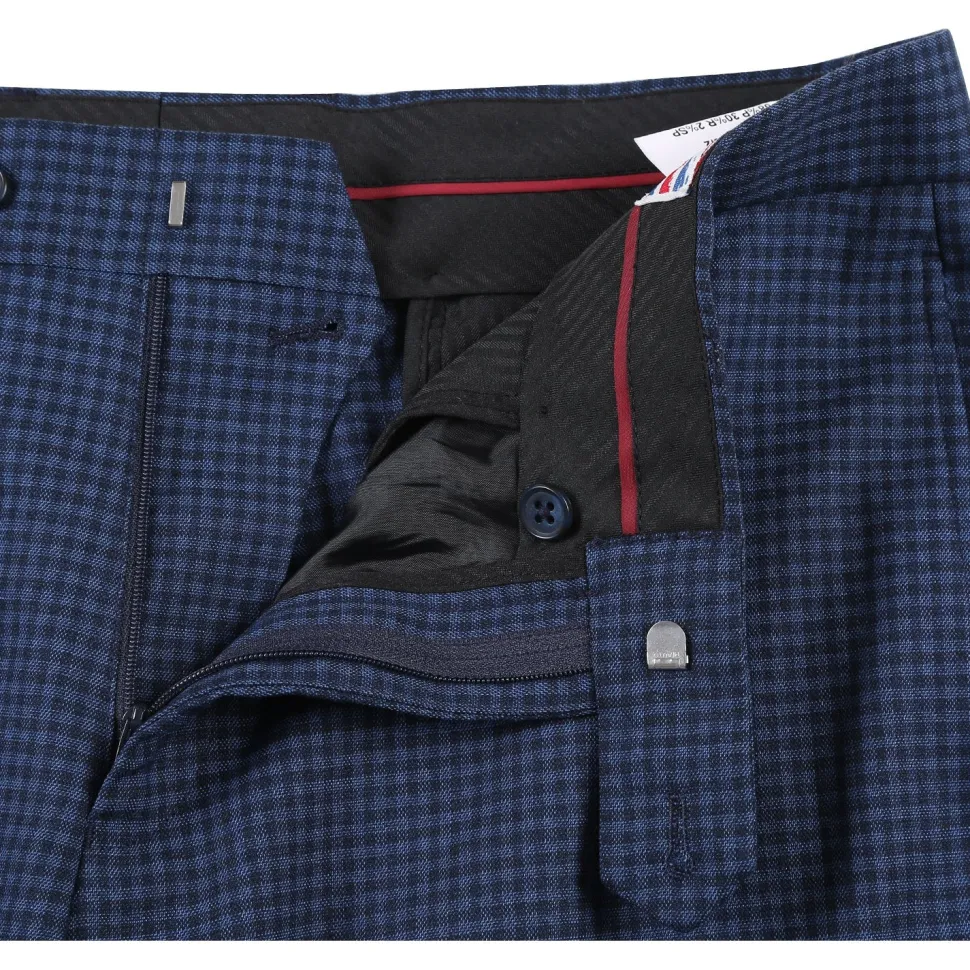 English Laundry Mens Blue & Black Micro Check Slim Fit Peak Lapel 2 Button Stretch Suit