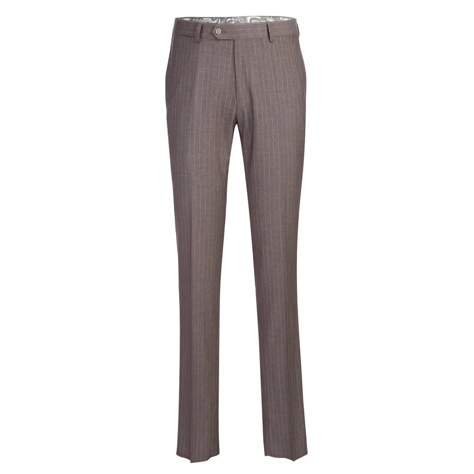 English Laundry Mens Brown Stripe Slim Fit Notch Lapel 2 Button Stretch Suit With Patch Pockets