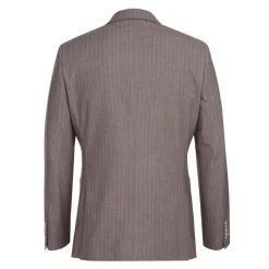 English Laundry Mens Brown Stripe Slim Fit Notch Lapel 2 Button Stretch Suit With Patch Pockets