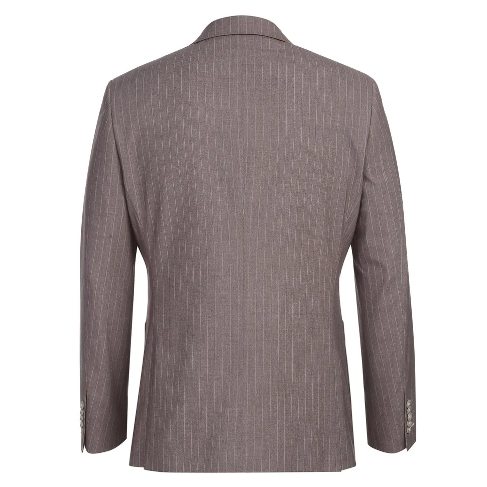English Laundry Mens Brown Stripe Slim Fit Notch Lapel 2 Button Stretch Suit With Patch Pockets