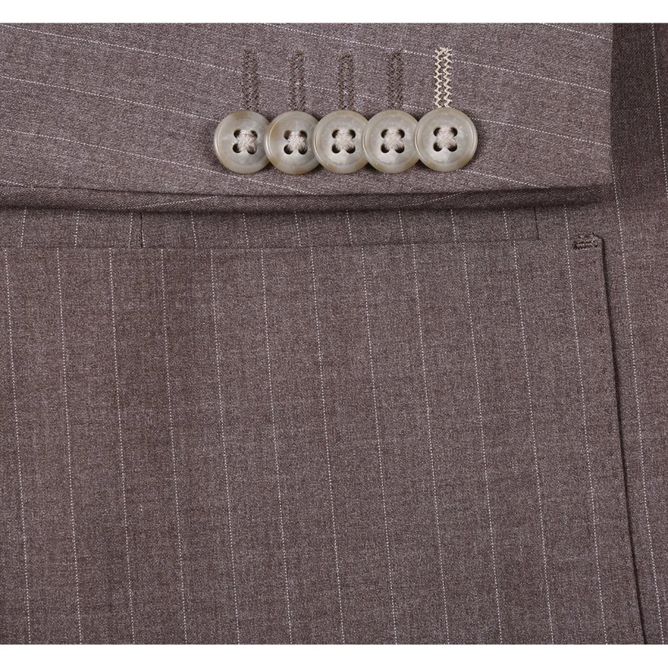 English Laundry Mens Brown Stripe Slim Fit Notch Lapel 2 Button Stretch Suit With Patch Pockets