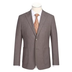 English Laundry Mens Brown Stripe Slim Fit Notch Lapel 2 Button Stretch Suit With Patch Pockets