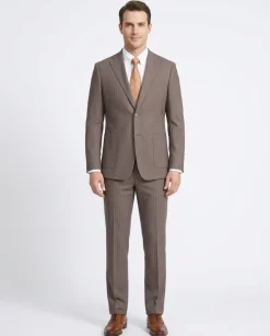 English Laundry Mens Brown Stripe Slim Fit Notch Lapel 2 Button Stretch Suit With Patch Pockets