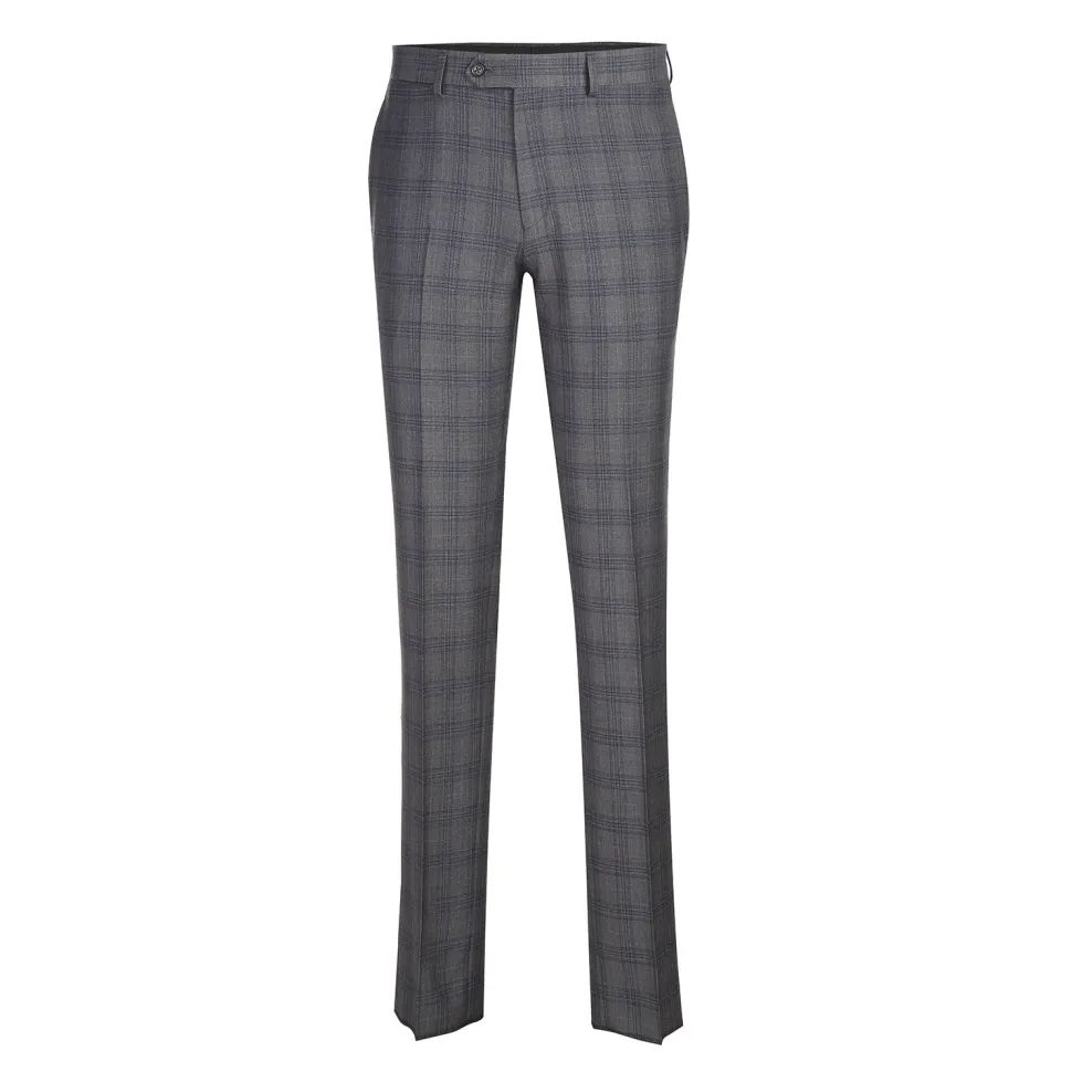 English Laundry Mens Gray & Blue Windowpane Slim Fit Notch Lapel 2 Button Stretch Suit
