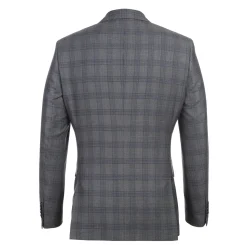 English Laundry Mens Gray & Blue Windowpane Slim Fit Notch Lapel 2 Button Stretch Suit