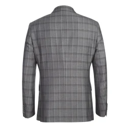 English Laundry Mens Gray & Brown Windowpane Slim Fit Peak Lapel Double-Breasted Stretch Suit