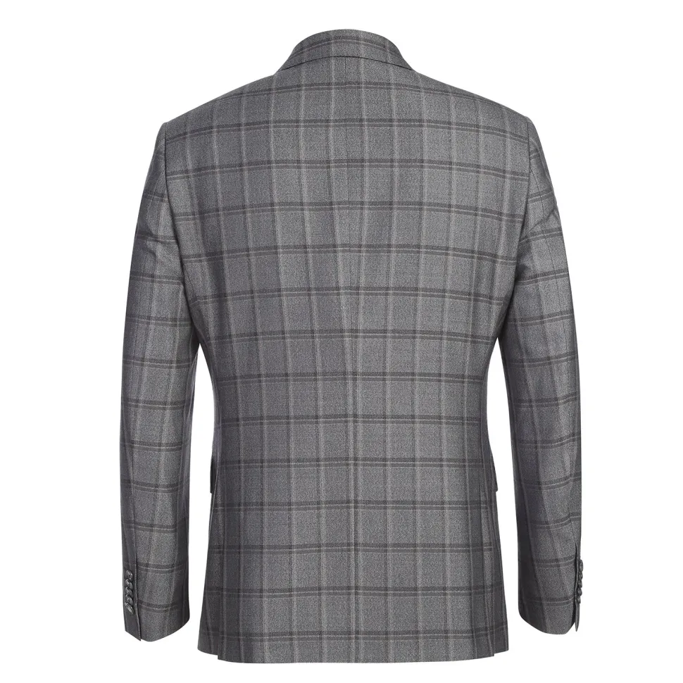 English Laundry Mens Gray & Brown Windowpane Slim Fit Peak Lapel Double-Breasted Stretch Suit