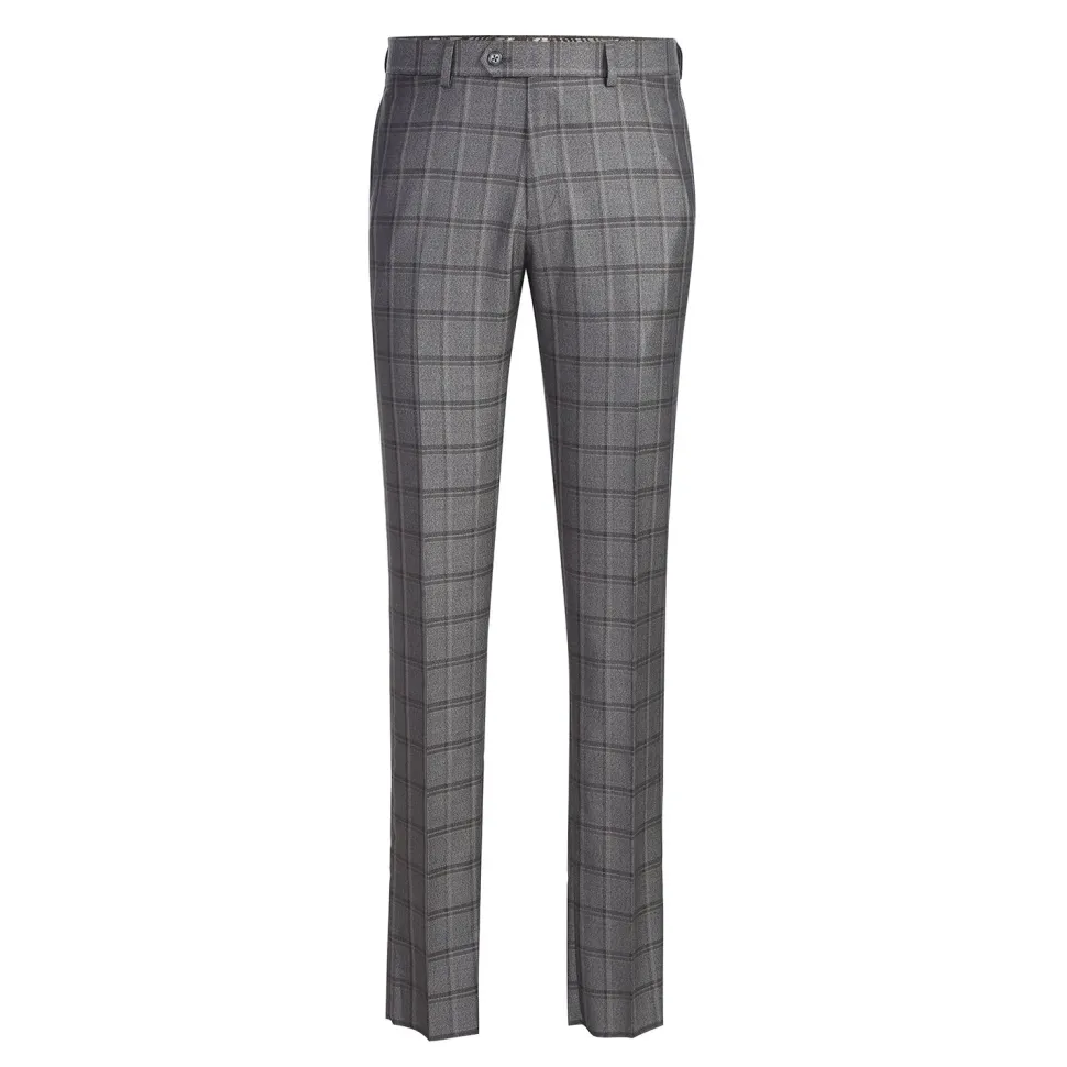 English Laundry Mens Gray & Brown Windowpane Slim Fit Peak Lapel Double-Breasted Stretch Suit
