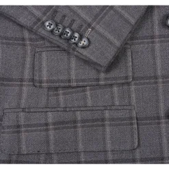 English Laundry Mens Gray & Brown Windowpane Slim Fit Peak Lapel Double-Breasted Stretch Suit