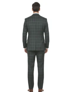 English Laundry Mens Gray With Green Plaid Slim Fit Peak Lapel 2 Button Stretch Suit