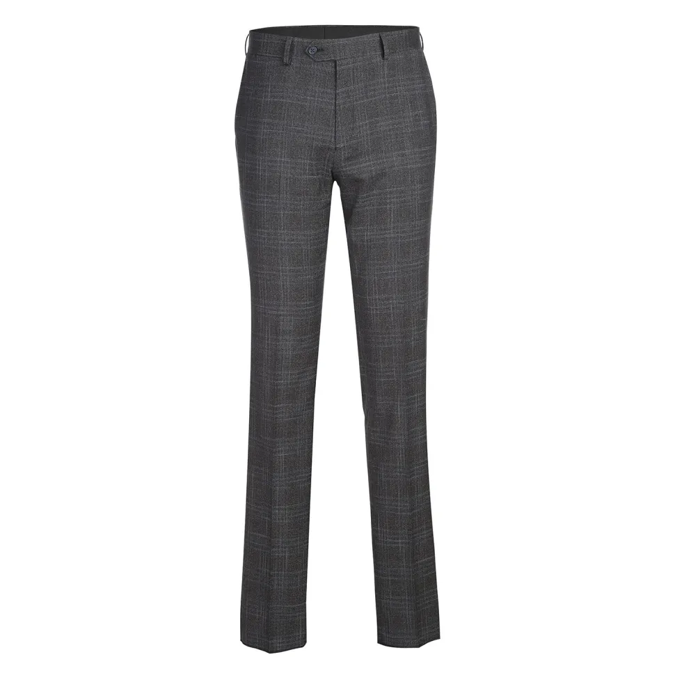English Laundry Mens Navy & Brown Windowpane Slim Fit Peak Lapel 2 Button Stretch Suit